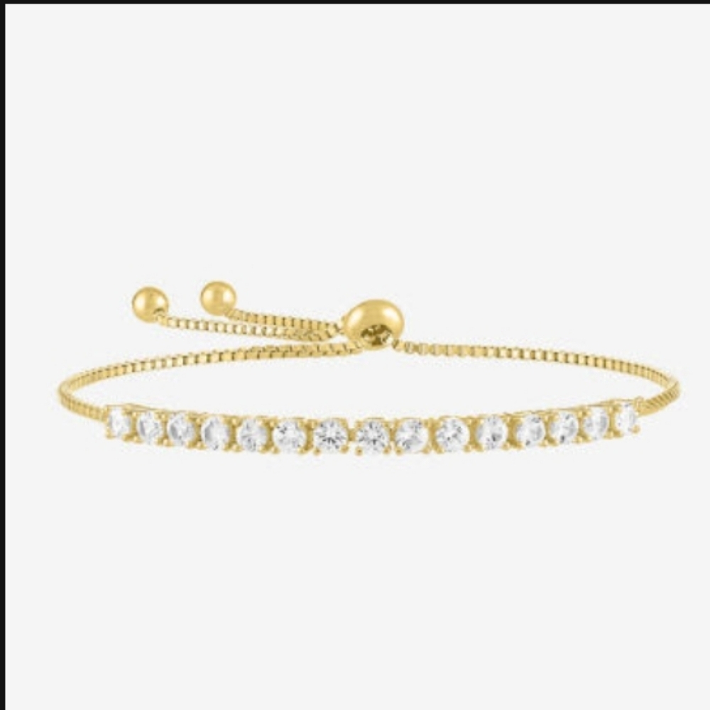 White Sapphire 14k Gold Bolo Bracelet